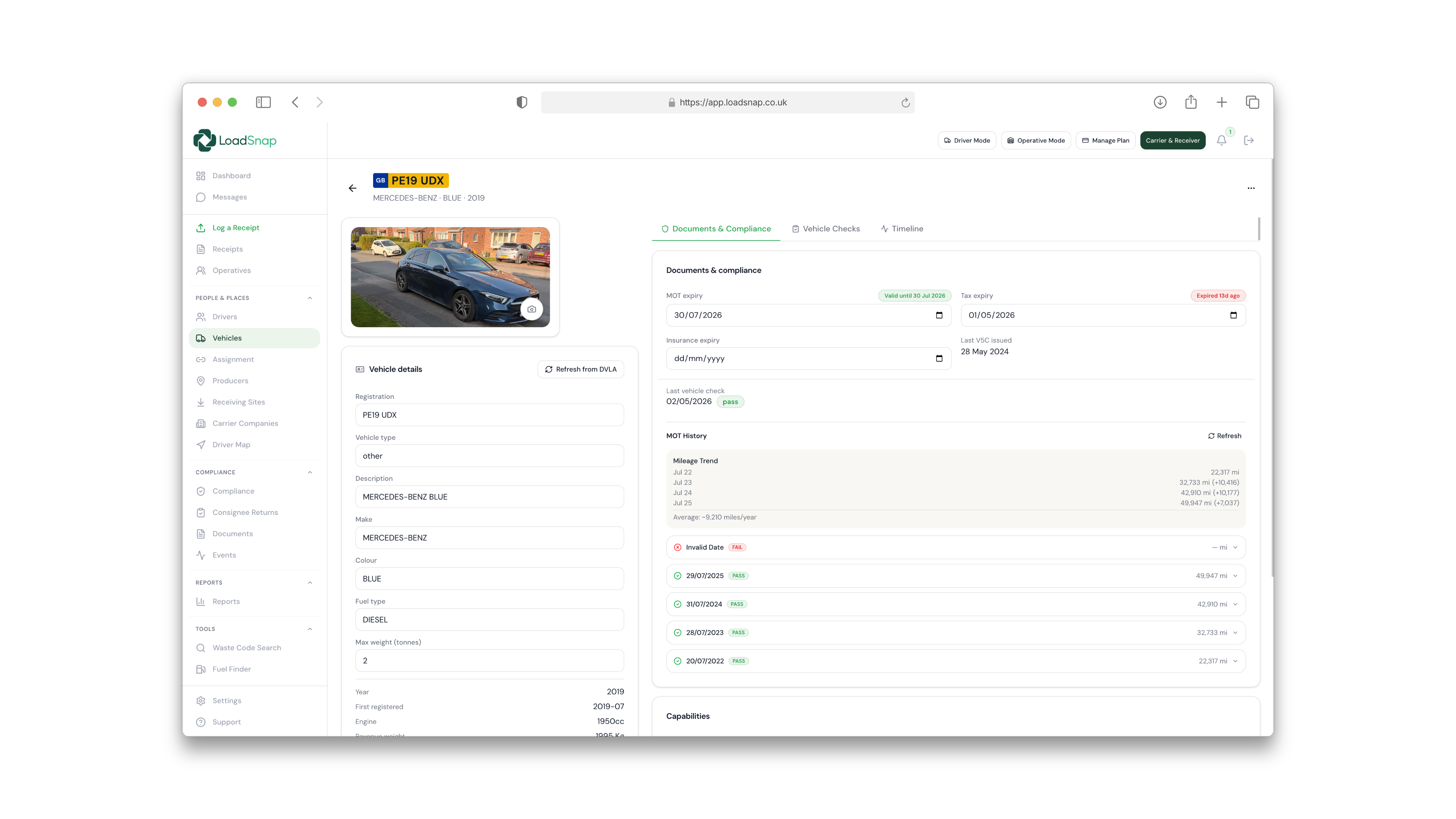 LoadSnap product screen