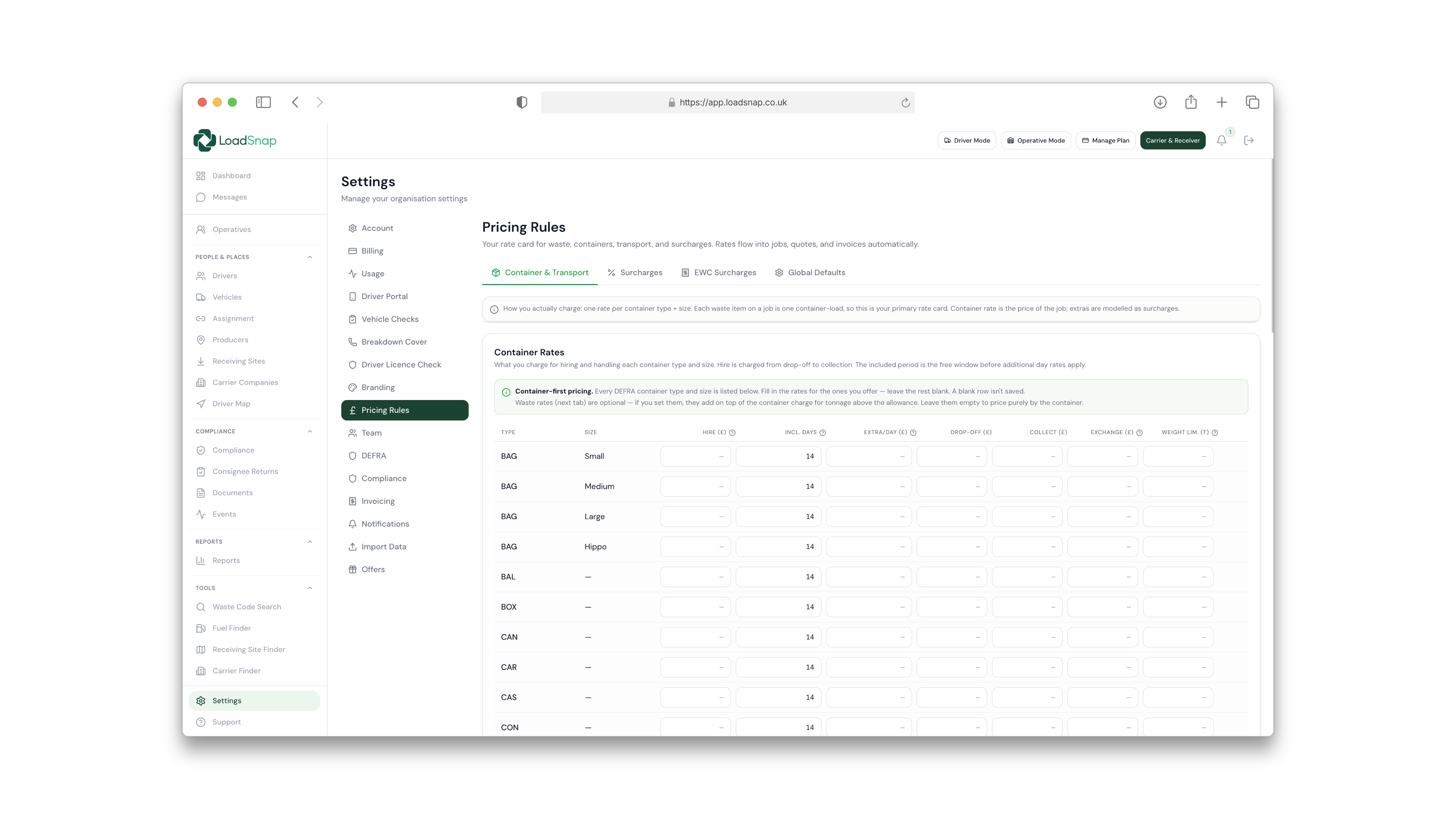 LoadSnap product screen